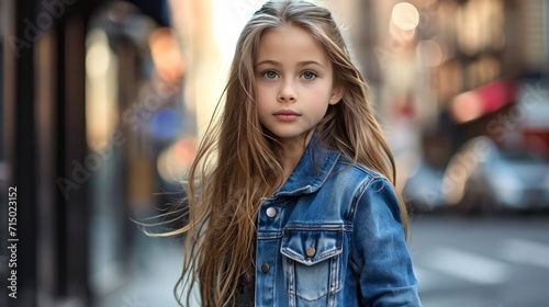 a beautiful 12 year old fashion model, outdoors on a city sidewalk, Childhood