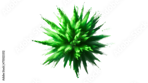 Aerial View of Abstract Upward Explosion of Fine Bright Green Color Powder isolated against transparent background-Artistic.