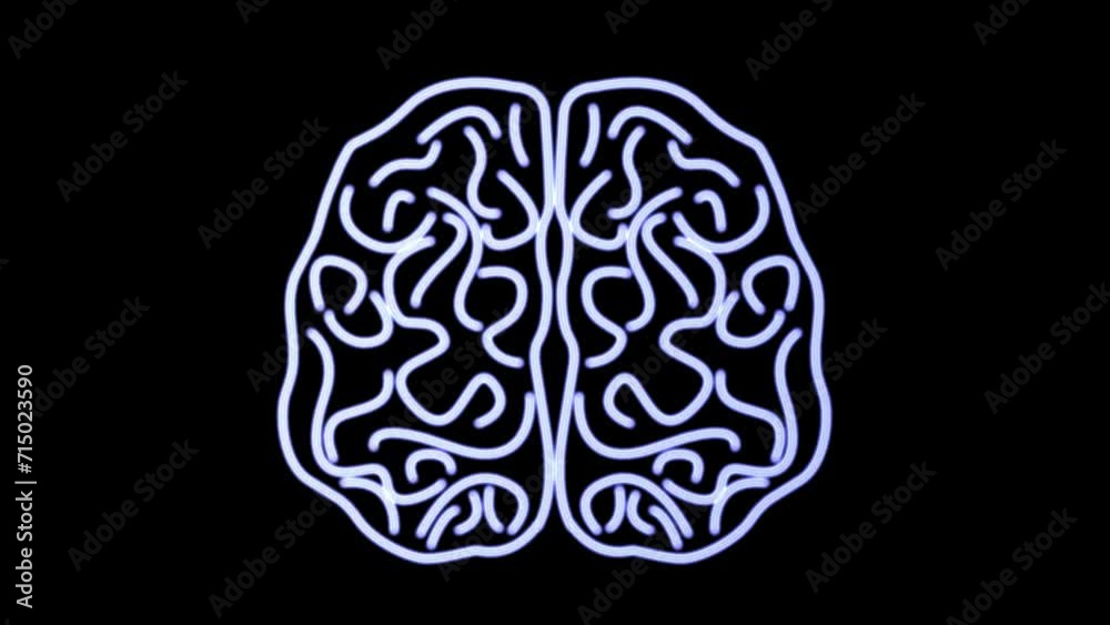 Animation of the neon brain on a black background. 3D animation. The concept of memory and brain study. Animation of the neon brain on a black background. 3D animation. The concept of memory and brain study.