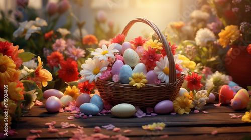 Easter basket with colorful painted eggs © Katrin_Primak