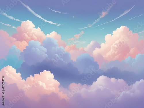 himsical Sky Symphony: Vibrant Illustration of Colorful Clouds Dancing in a Dreamy Celestial Canvas, A Burst of Fantasy, Generative AI. photo