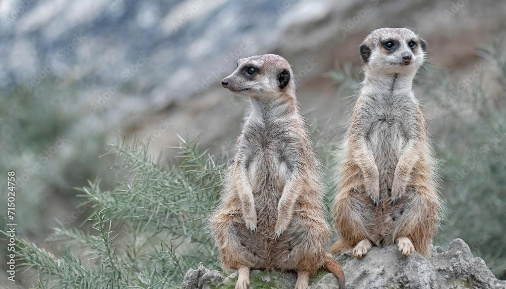 Meerkats Suricata, suricatta on lookout, wild life Meerkats Suricata, suricatta on lookout, wild life