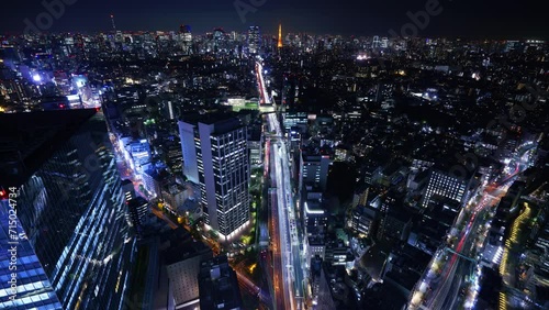 Tokyo Timelapse - Night view of Tokyo Tower and Roppongi Minato Ward direction cityscape seen from Shibuya photo