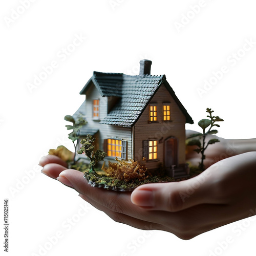Hand holding model house for buy real estate concept