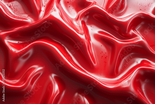 Détail de texture de latex étiré de couleur rouge aux reflets et plissures prononcés