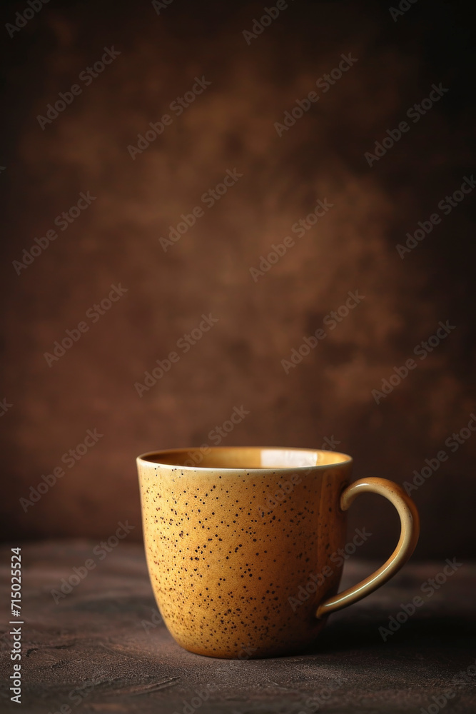 Kontrastreiche Kaffeetasse auf Strukturiertem Dunkelbraunem Hintergrund