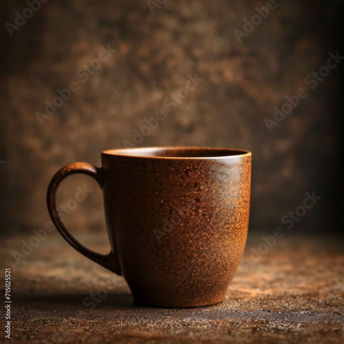 Kontrastreiche Kaffeetasse auf Strukturiertem Dunkelbraunem Hintergrund photo