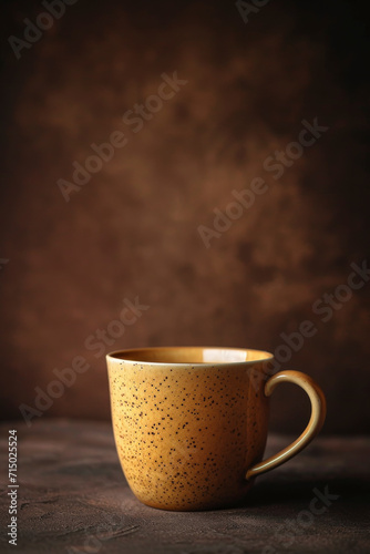 Kontrastreiche Kaffeetasse auf Strukturiertem Dunkelbraunem Hintergrund