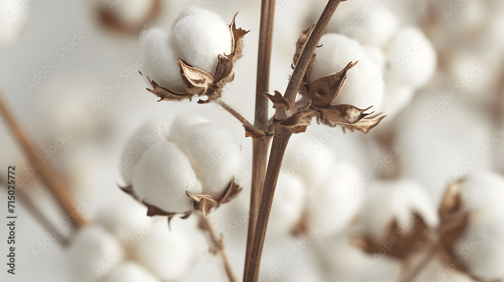 Close Up of Cotton Branches on Neutral Background