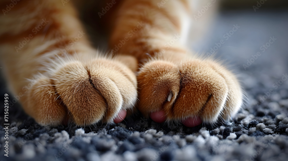 Close Up of Cat Paws with Claws on Soft Carpet