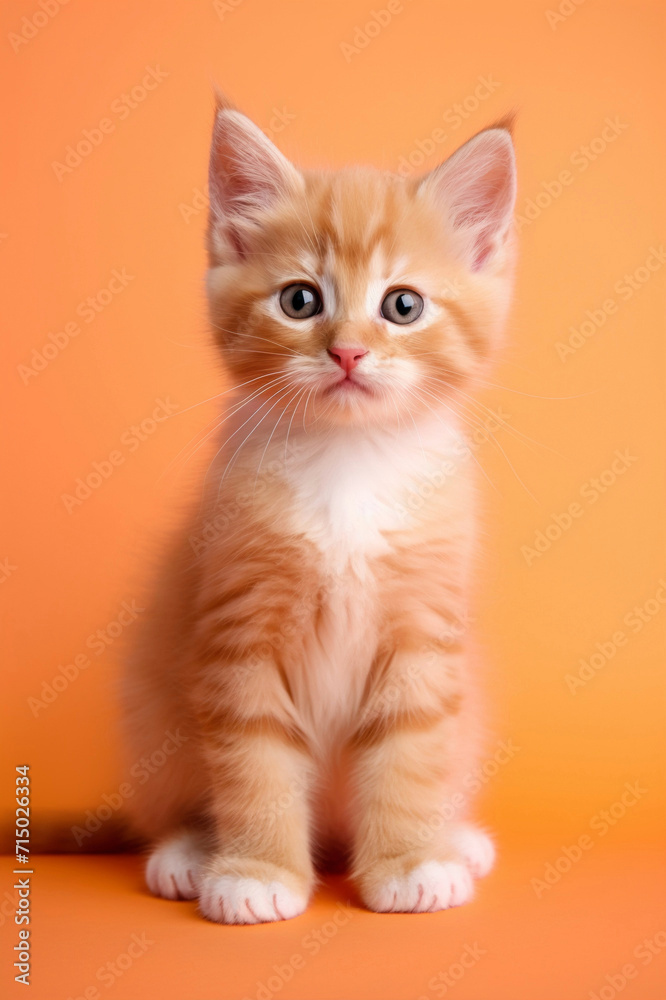 Captivating Glimpse: A Delightful Perspective of an Adorable Kitten Against a Simple Background