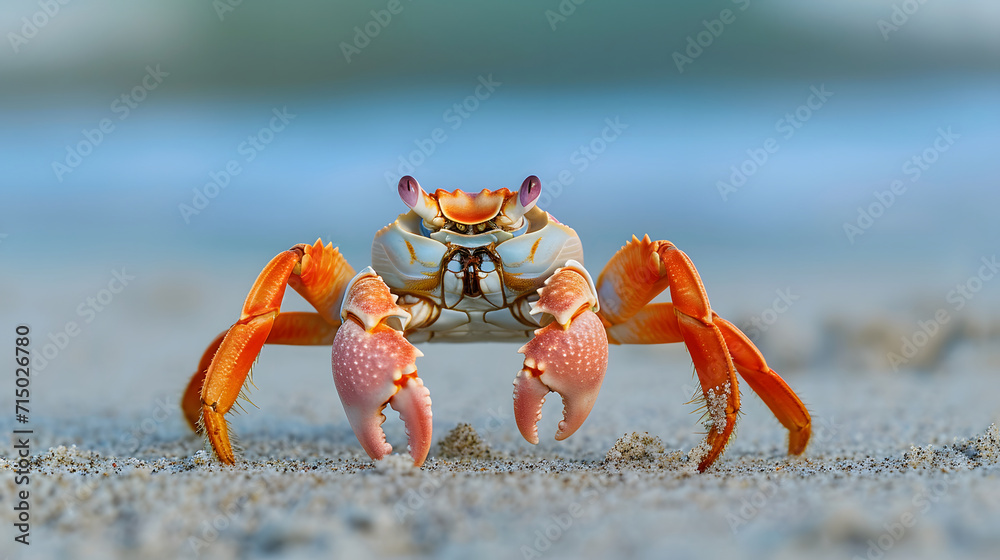 Colorful Crab on Sand with Claws Raised Colorful Crab on Sand with Claws Raised