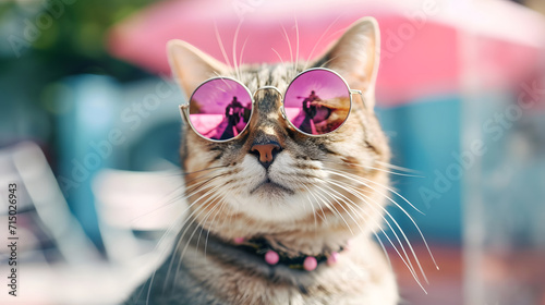 Trendy Cat Wearing Round Pink Sunglasses © John