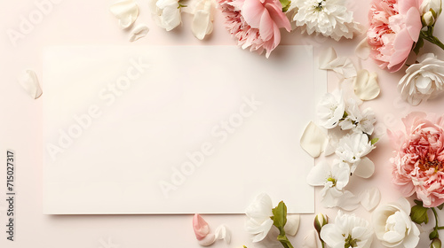 Elegant Floral Wedding Invitation Mockup with Blank Space and Spring Flowers