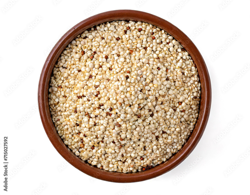 quinoa in schüssel isoliert auf weißem Hintergrund, Freisteller,Draufsicht quinoa in schüssel isoliert auf weißem Hintergrund, Freisteller,Draufsicht