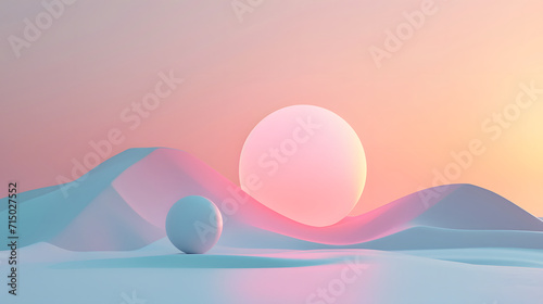 Abstract Pastel Landscape with Sun and Rolling Hills