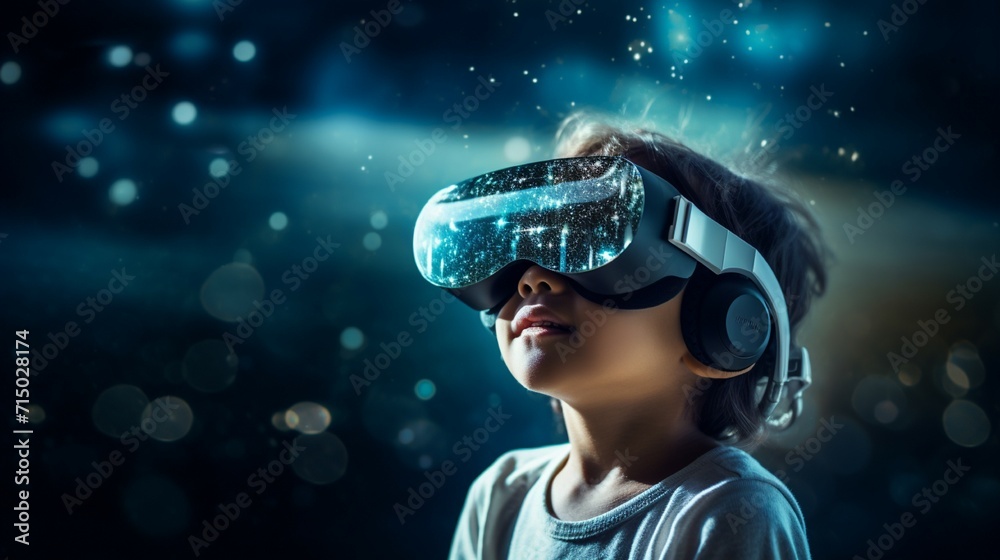 Child wearing virtual reality glasses. VR glasses Child wearing virtual reality glasses. VR glasses