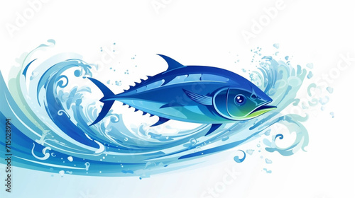 Wallpaper Mural copy space, flat vector illustration, World tuna day, color illustration with the image of fish on waves in the water. Illustration for awareness of overfishing tuna and tuna-like species. Torontodigital.ca
