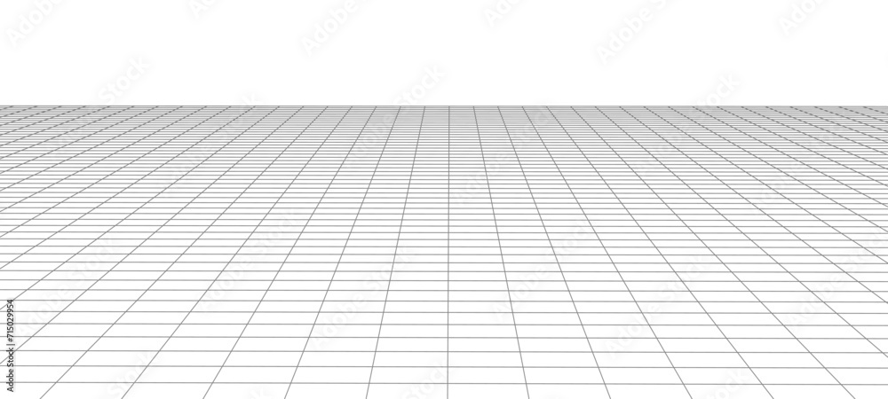 Abstract perspective background. 3D wireframe vector mesh on white background.