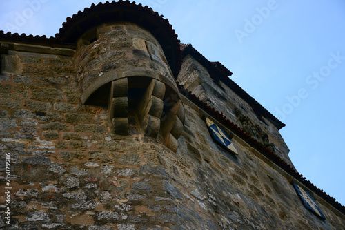 Bottom view of a turret on the wall of a medieval fortress in England, Great Britain photo