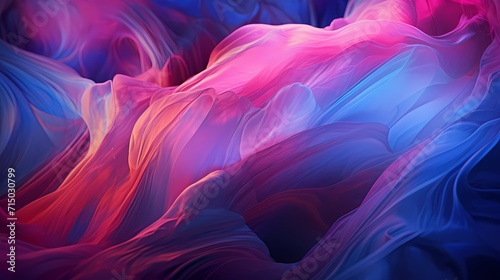 Translucent streams of cerulean and magenta liquid merging and flowing, forming a hypnotic dance of color and movement in a 3D abstract background.