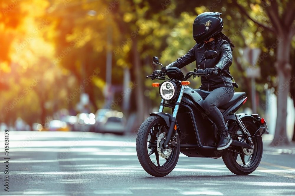 A modern electric motorbike on the road.