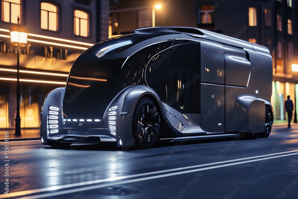 Fototapeta premium A modern futuristic electric truck on a dark background.