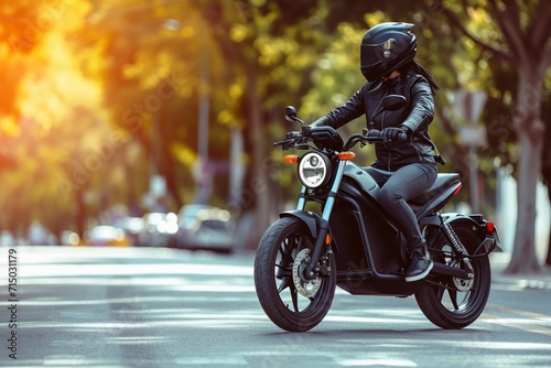 A modern electric motorbike on the road. © Nicole