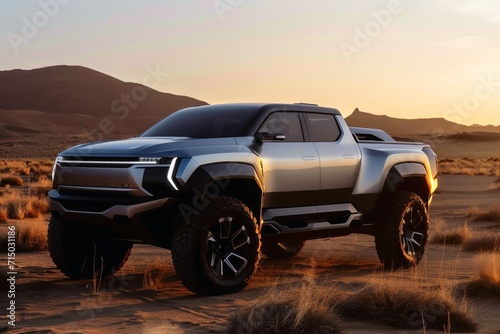 A futuristic electric pickup truck. © Nicole