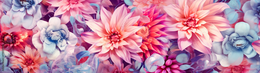 Fototapeta premium Abstract Floral Banner. Vivid Background. AI Generated