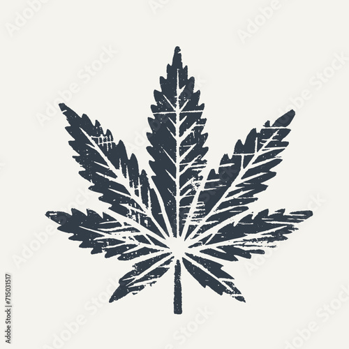 Cannabis. Vintage block print style grunge effect vector illustration. Black and white.