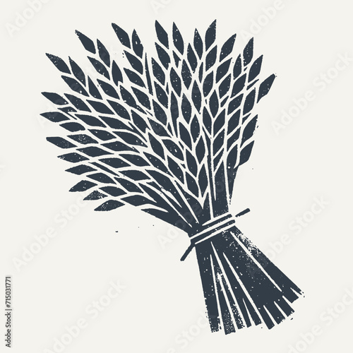 Bundle of Rice. Vintage block print style grunge effect vector illustration. Black and white.