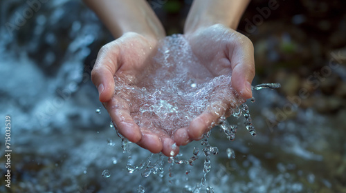 River water in hands. Safe water concept