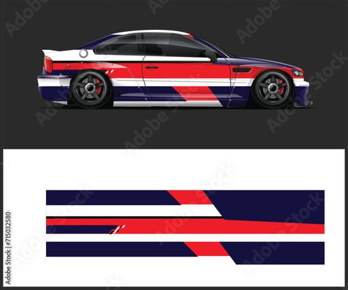 Racing car wrap design vector. Graphic abstract stripe racing background