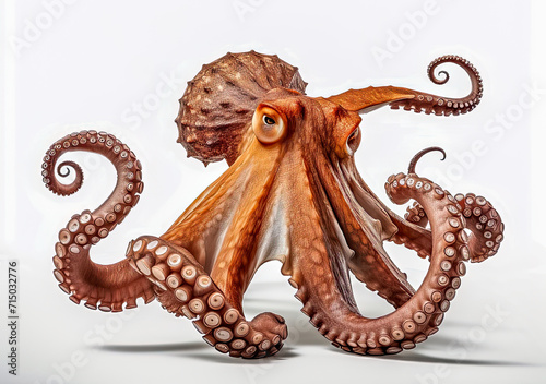 Krake, Octopoda, Octopus, freigestellt vor neutralem Hintergrund, Generative AI photo