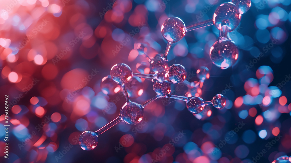 Molecular structure of a pharmaceutical compound, atoms and molecules, dynamic and dramatic compositions, with copy space - obrazy, fototapety, plakaty 