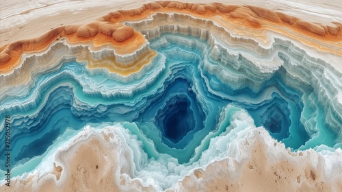 Aerial view of vibrant geothermal mineral deposits creating abstract nature art