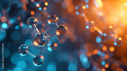 A detailed view of a molecule undergoing a catalytic reaction, atoms and molecules, dynamic and dramatic compositions, with copy space photo