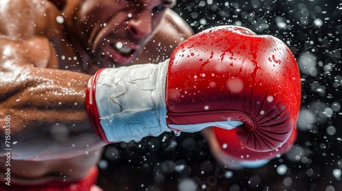 Intense boxing match - close-up of a powerful punch with water droplets © OKAN