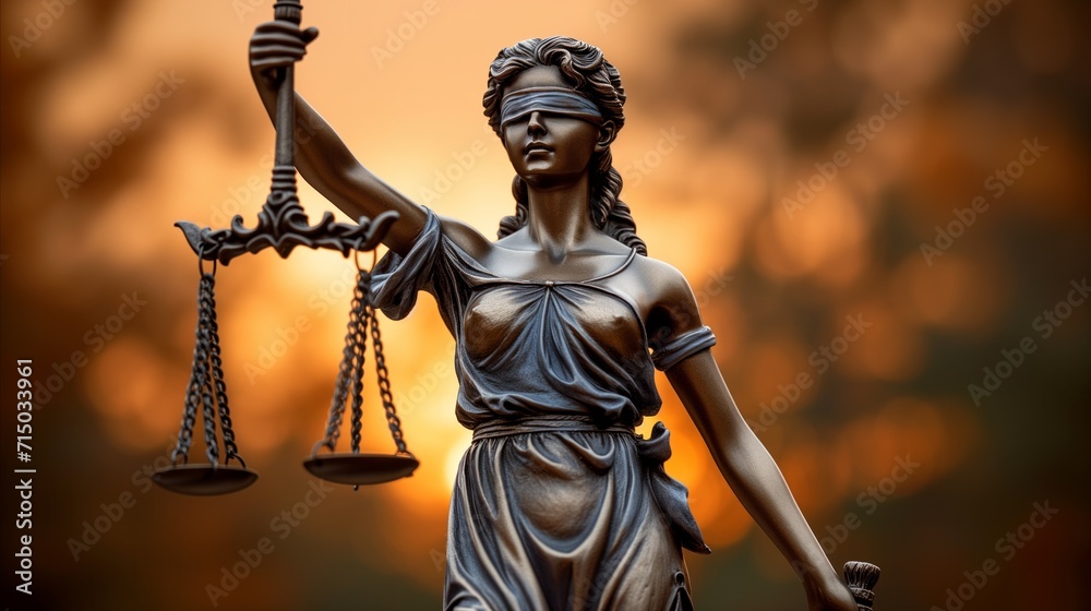 Lady justice statue with scales on warm bokeh background Lady justice statue with scales on warm bokeh background