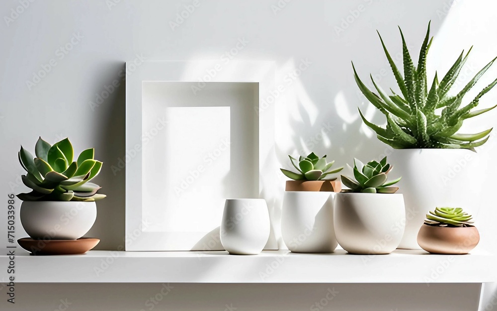 White frame mockup with plants on a table