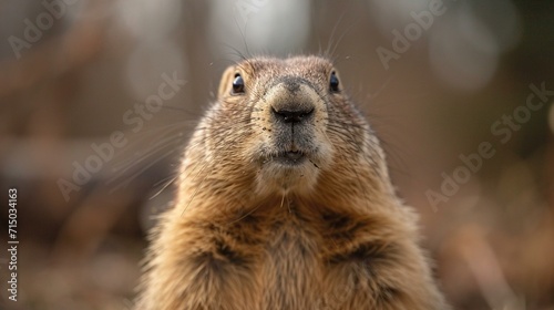 Close-up of a curious groundhog sniffing the air for signs of spring. [Curious groundhog in spring