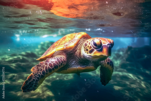 Meeresschildkröte schwimmt im Meer, Generative AI