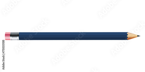 Blue Pencil Isolated On White Background, Realistic Lead Pencil Vector Illustration. photo