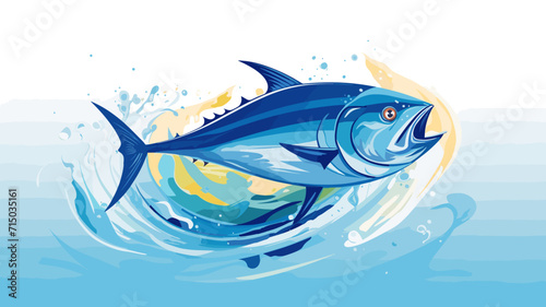 copy space, flat vector illustration, World tuna day, color illustration with the image of fish on waves in the water. Illustration for awareness of overfishing tuna and tuna-like species.