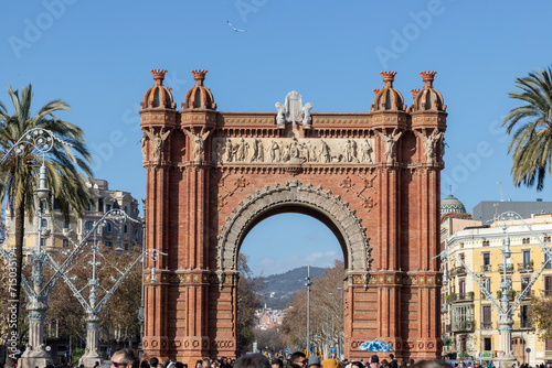 The Arc de Triomphe. Monument located at the confluence between Paseo de Lluís Companys, Paseo de San Juan and Ronda de San Pedro, in the city of Barcelona. BARCELONA, SPAIN - JANUARY. 21, 2024. photo