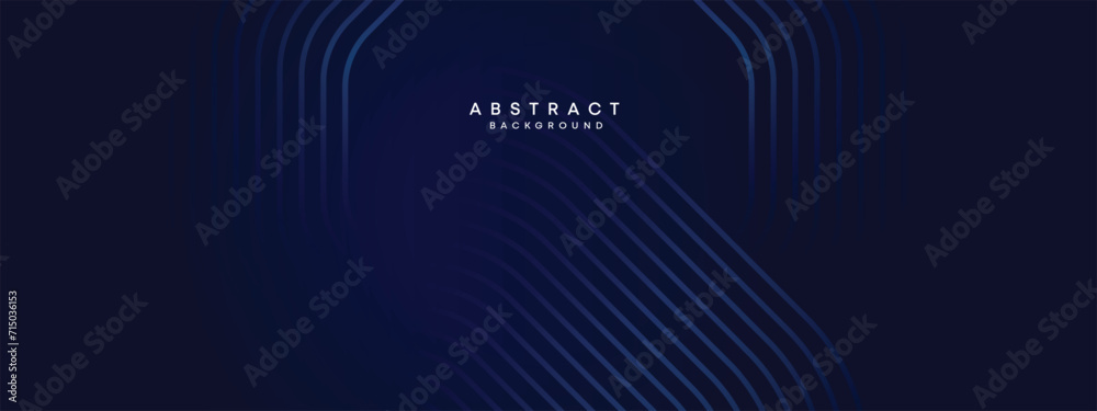 Obraz premium Abstract Dark Navy Blue Waving circles lines Technology Background. Modern gradient with glowing lines shiny geometric shape and diagonal, for brochure, cover, poster, banner, website, header