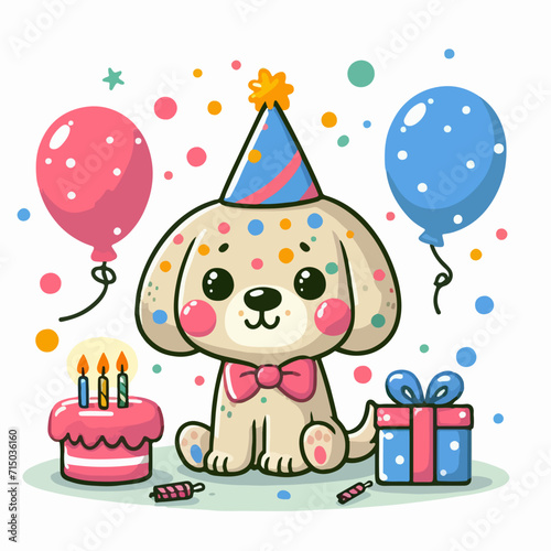birthday card with a cute dog and gifts isolated vector 