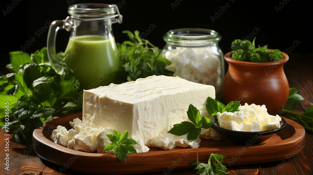 Wooden Table with Dairy Goodies. Rustic Dairy Delicacies.. Wooden Table with Dairy Goodies. Rustic Dairy Delicacies..