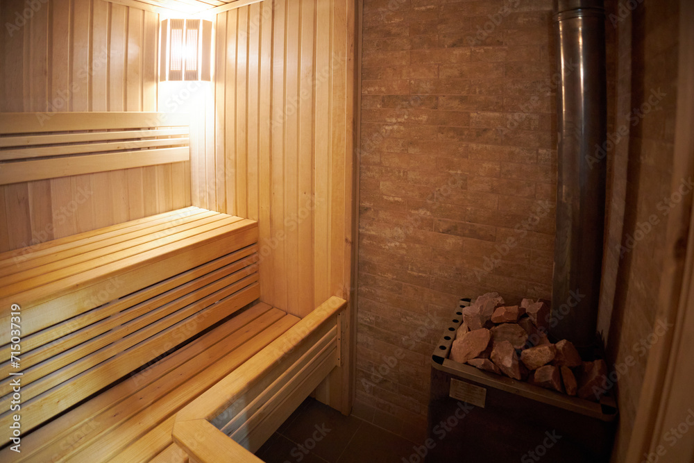 Interior of Finnish sauna, classic wooden sauna with hot steam. Russian bathroom. Interior of Finnish sauna, classic wooden sauna with hot steam. Russian bathroom.